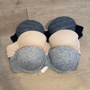 PINK Victoria's Secret Strapless Bra Trio - Gray, Black, Nude